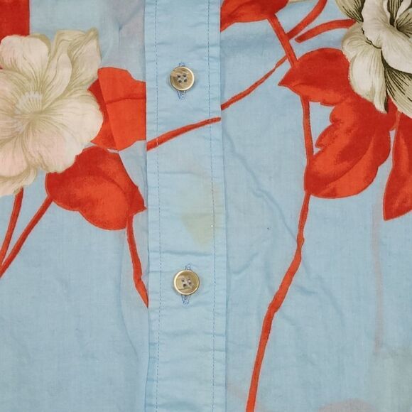 🔺️New Man Blue Floral Button Long Sleeve Shirt Men's Small - Picture 11 of 11